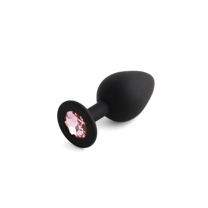 Korek analny – Zestaw Jewellery Silicone PLUG Black, silikon, 3 rozmiary, kryształ rose
