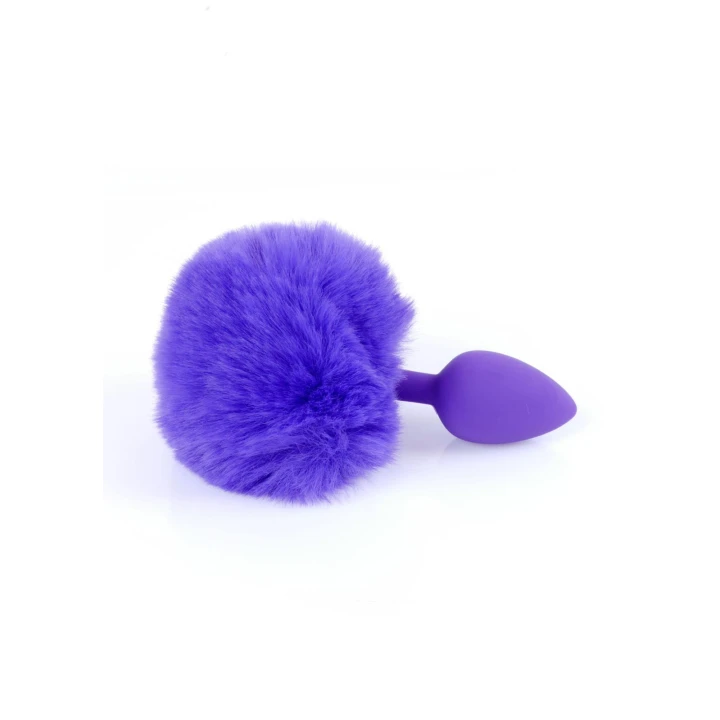 Plug analny - PLUG Bunny Tail - Silikonowy, 6,5 cm, Fioletowy, Aksamitny dotyk