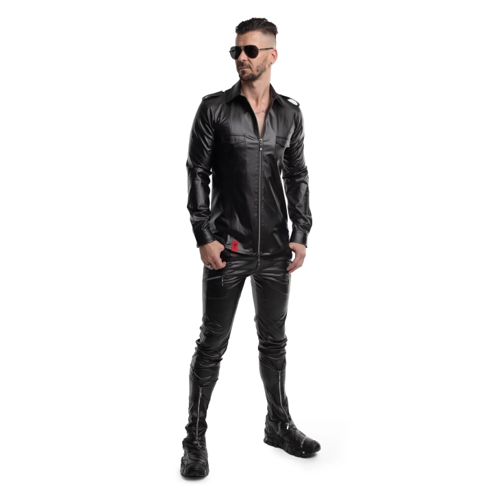 Shirt REGNES FETISH PLANET — czarny wetlook, dwukierunkowy zamek, pagony M