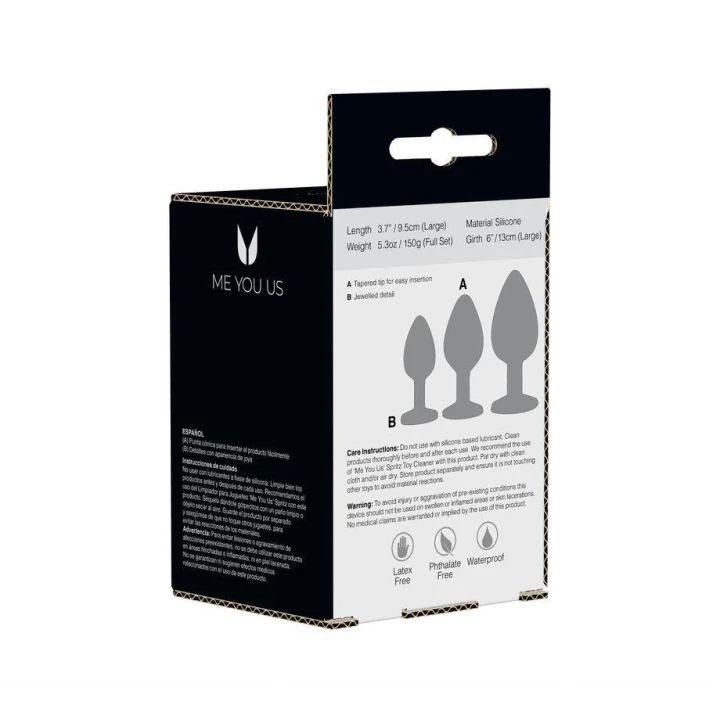 Zestaw zatyczek analnych Me You Us Trio of Jewels - 3 rozmiary, silikon, czarny