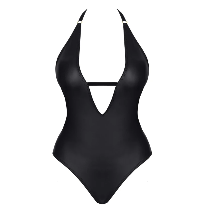 Body DEMONIQ Kolekcja Cash Baby JENNIFER 001, czarny, wetlook, efektowny dekolt