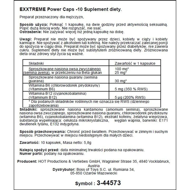 Kapsułki zwiększające libido eXXtreme Power, naturalna formuła, 10 szt.
