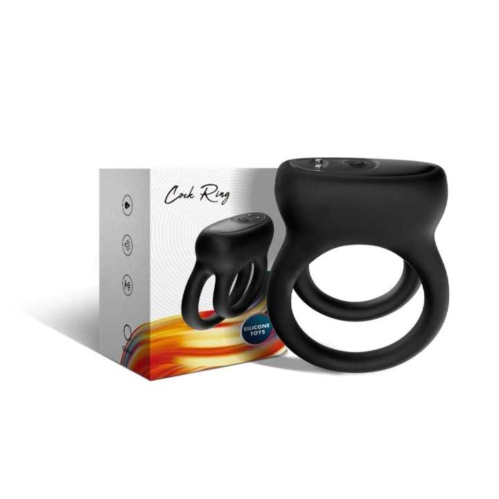 Pierścień wibracyjny Dualo Black, 9 funkcji, silikonowy, wodoodporny, USB
