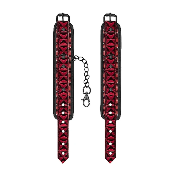Kajdanki BDSM - Burgundy, 6 regulowanych otworów, wytrzymały metalowy łańcuch 15,5 cm