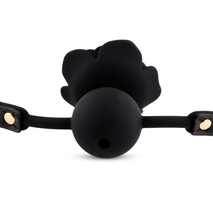 Ball Gag Black Rose – silikonowa kulka 4,2 cm, pasek regulowany 65 cm, złote detale