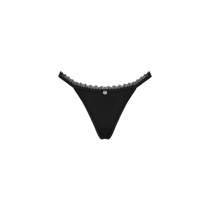 Stringi koronkowe OBSESSIVE Maderris M/L - elastyczny, czarny, srebrna zawieszka