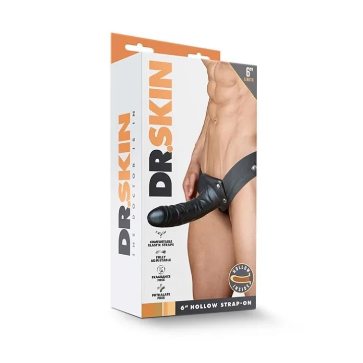 Dildo Dr. Skin 6 cali, elastyczny pas, bezpieczny PVC, uniwersalny design