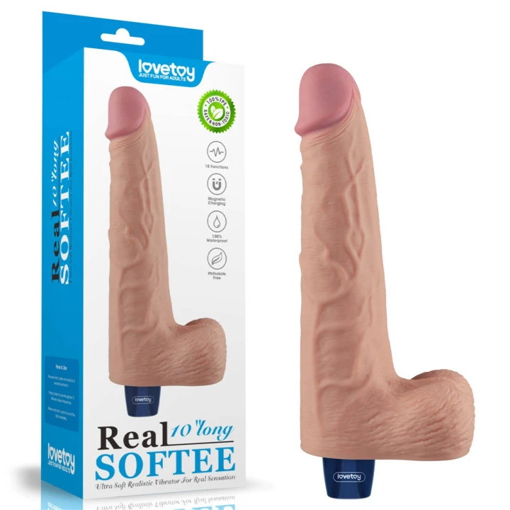 Dildo 10" REAL SOFTEE, TPE, Wibracyjny, Średnica 5cm, Ładowany
