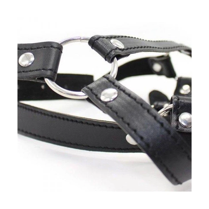 Uprząż na głowę z pierścieniowym kneblem Toez4Lovers, skóra, stal, regulowana