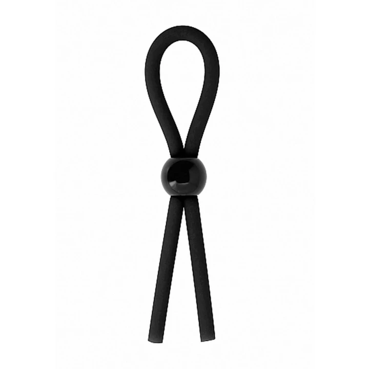 Pierścień erekcyjny SHOTS - regulowany, czarny silikon, łatwe zakładanie.