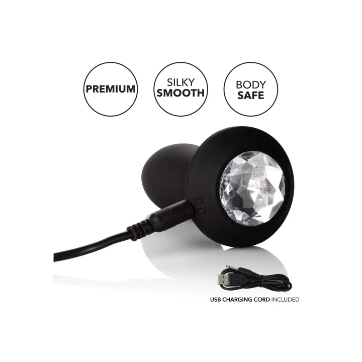 Wibrujący plug analny Crystal Probe Black, silikonowy, wodoodporny, z bateriami