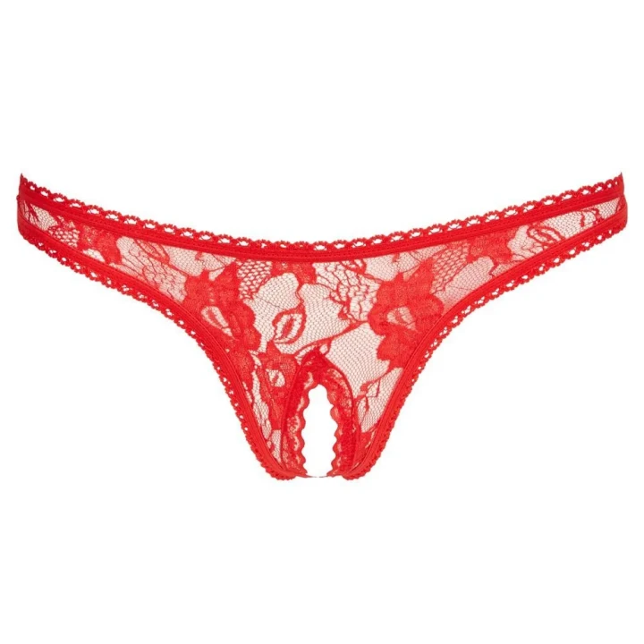 Stringi koronkowe COTTELLI LINGERIE, otwarte kroczę, rozmiar S, czerwone
