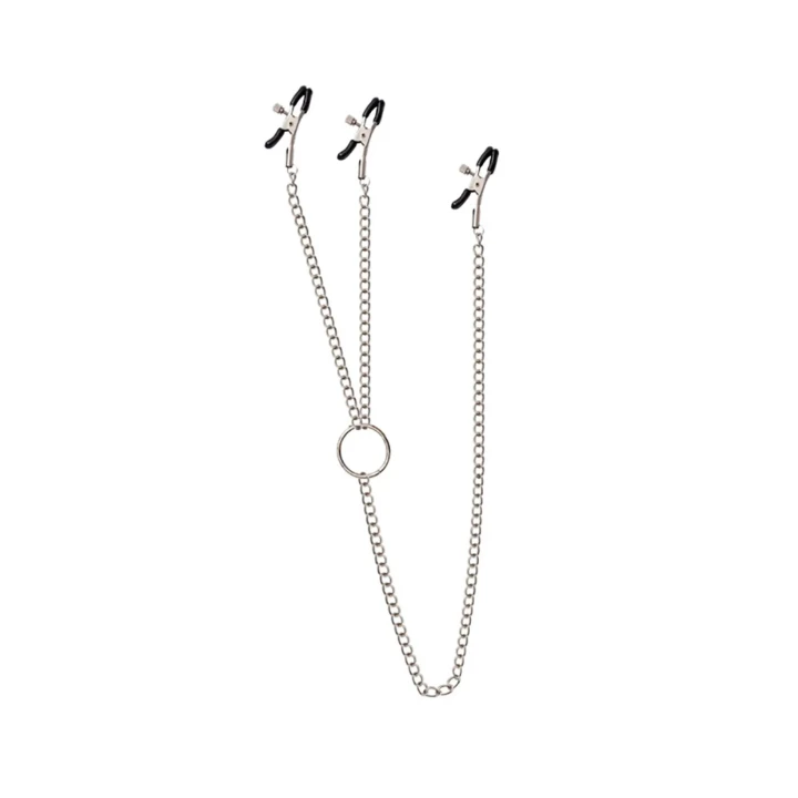 Klamry na sutki i łechtaczkę, regulowany nacisk, metalowy łańcuch 53 cm