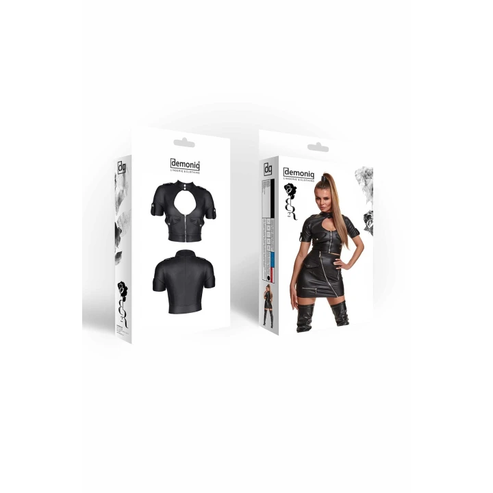 Kostium militarny DEMONIQ Kolekcja Black Rose 2.0, ekoskóra, zamek błyskawiczny, dekolt