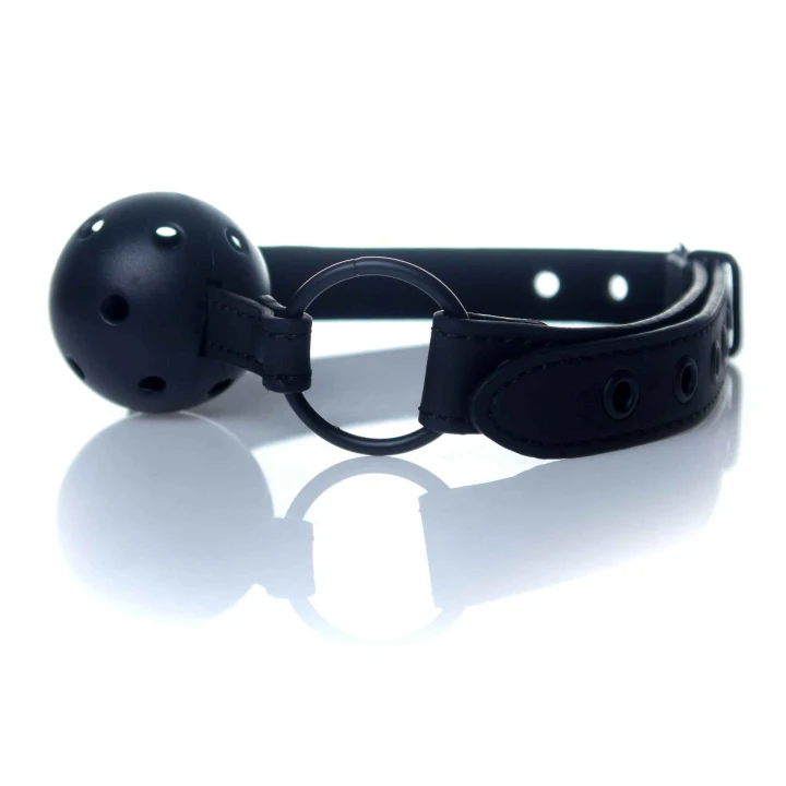 Knebel-Ball Gag - Fetish B - Seria, PVC/Ekoskóra, 16 otworów do oddychania, regulowany rozmiar