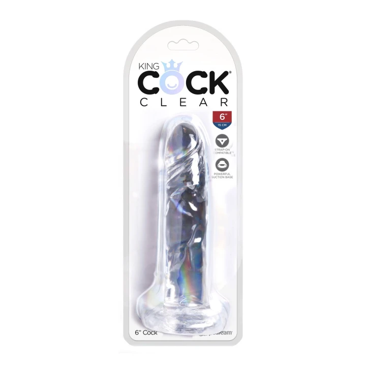 Dildo King Cock 6 cali, przezroczysty, materiał TPE, wodoodporny
