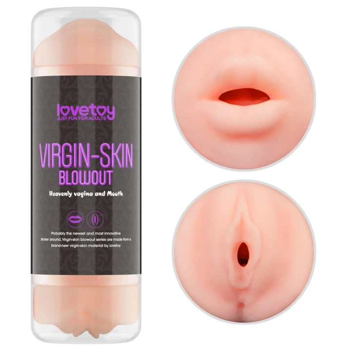 Masturbator dwustronny Virgin-Skin z TPE, długość 22,3 cm, wibrujący