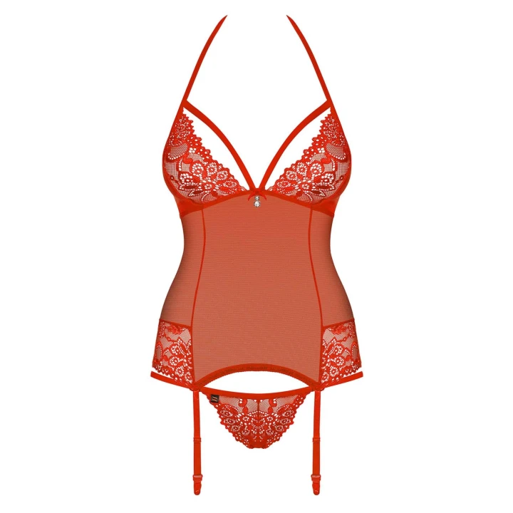 Gorset koronkowy OBSESSIVE z regulowanymi szelkami i paskami do pończoch S/M