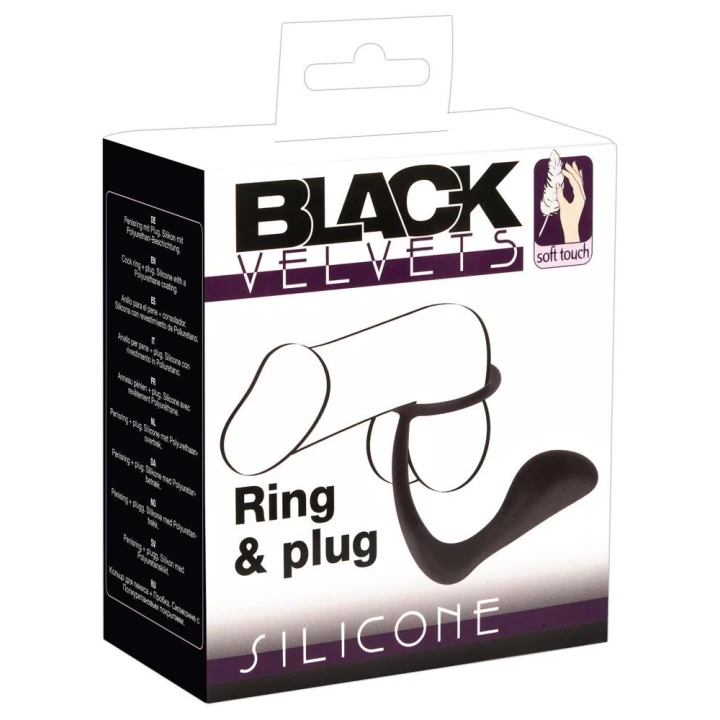 Pierścień erekcyjny z wtyczką analną Black Velvets, silikon 1,1-3,5 cm, 10 cm długości