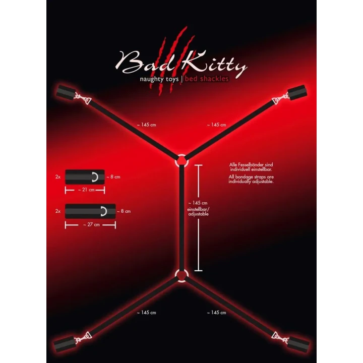 Zestaw do zniewolenia łóżka BK – regulowane mankiety, długość pręta 145 cm, wygodne karabińczyki