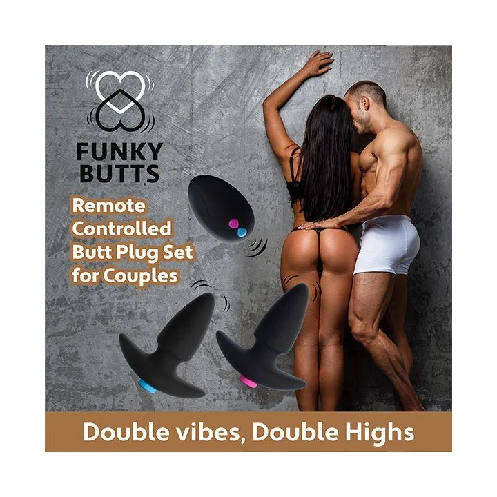Wtyczki analne - FeelzToys FunkyButts, 2 wibracje, pilot zdalnego sterowania, wodoodporne
