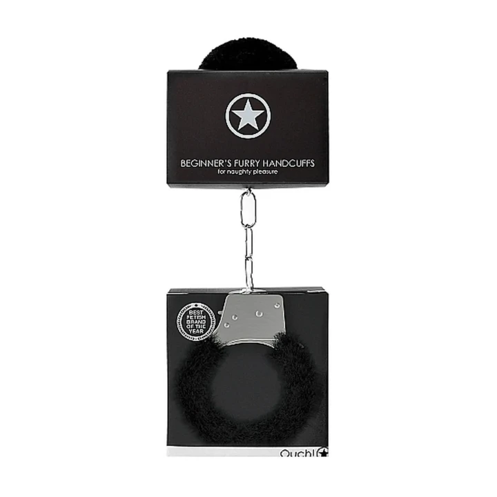 Kajdanki z futerkiem - Metalowe, dla początkujących, czarne - 28,5 x 7,5 x 1,5 cm