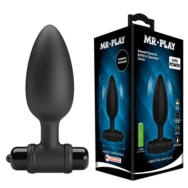 Wibrujący butt plug Mr. Play, silikonowy, 10 funkcji wibracji, 11,8 cm długości