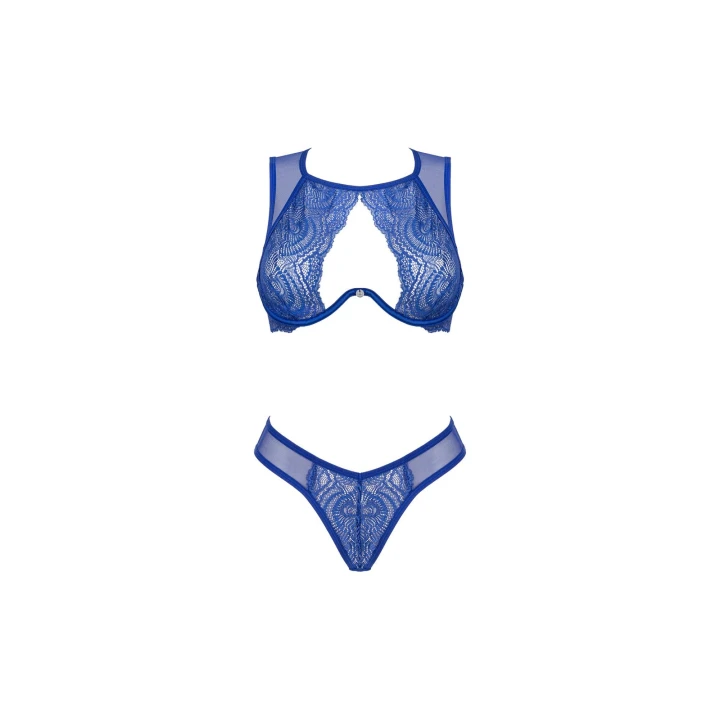 Komplet bielizny Giselia OBSESSIVE, 2-częściowy, niebieski, fiszbiny, seksowna koronka