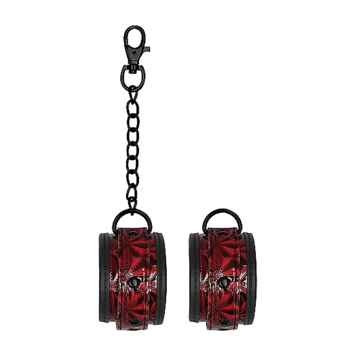 Kajdanki BDSM - Burgundy, 6 regulowanych otworów, wytrzymały metalowy łańcuch 15,5 cm