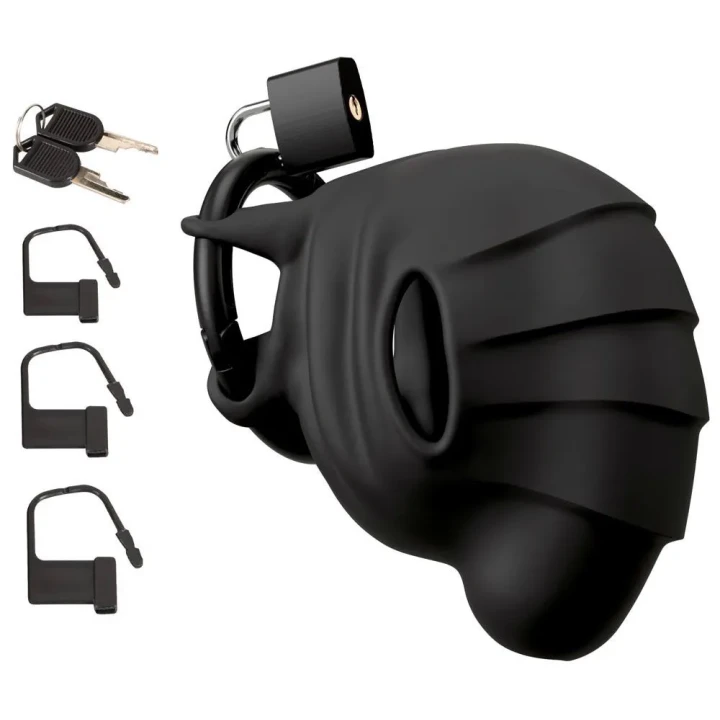 Klatka na penisa i jądra Black Velvets, silikonowa, elastyczna, z zamkiem