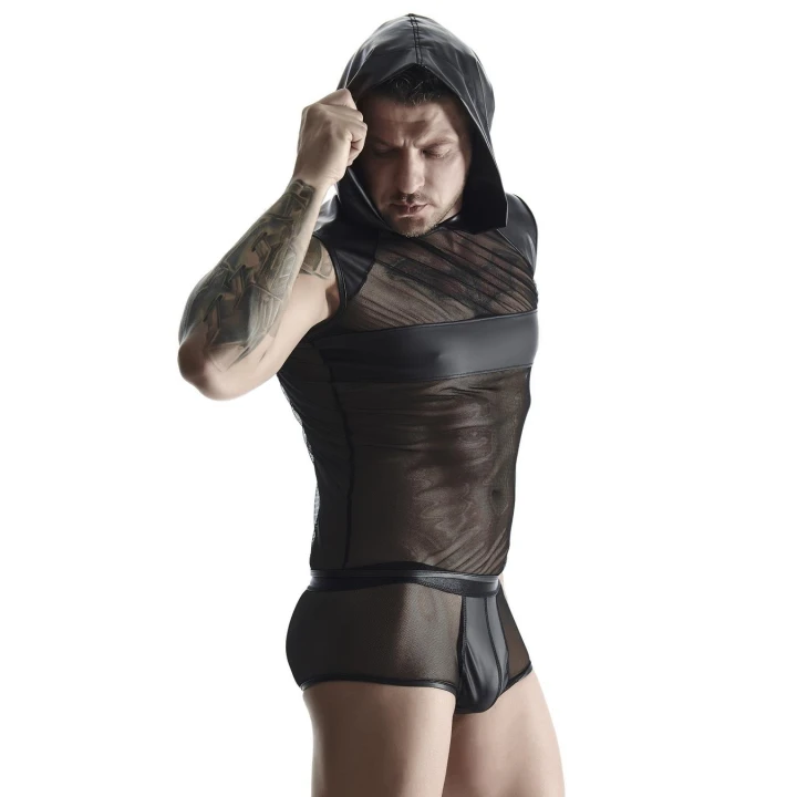 T-shirt męski REGNES FETISH PLANET, bezrękawowy, z kapturem, elastyczny, 92% poliamid