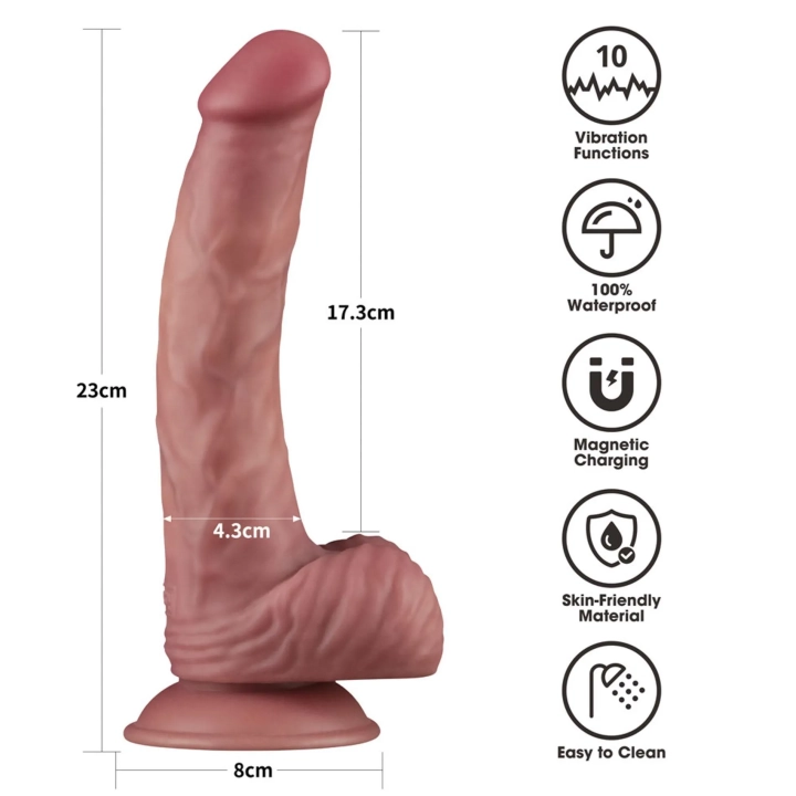 Dildo Lovetoy 10 trybów wibracji, podwójna gęstość, wodoodporny 22,8 cm