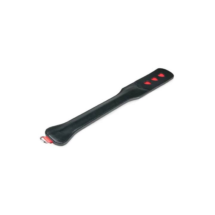 Paddel skórzany Pejcz-Long z sercami, 47 cm, czarny, ergonomiczny kształt