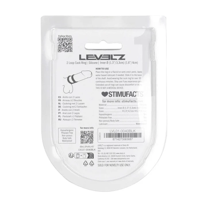 Pierścień erekcyjny LEVELZ - Podwójny z silikonu, 4cm, elastyczny i wodoodporny