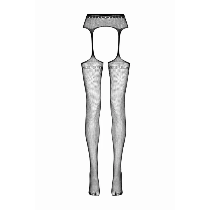 Rajstopy z suspenderami Tula - Czarne, delikatna siatka, z klasycznym szwem, elastyczne