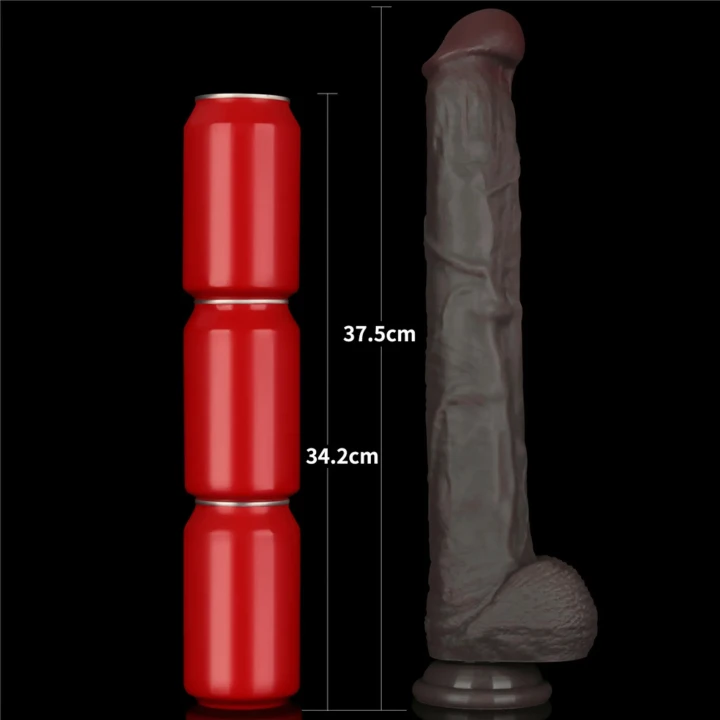 Dildo XXL Dual-Layerowy z Silikonu Platynowego, Giętki, 37.5 cm, Przyssawka