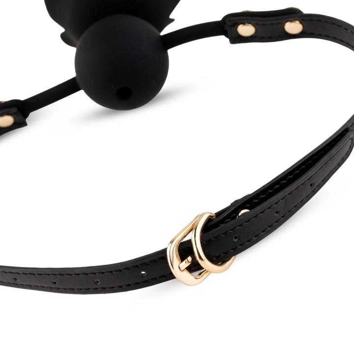 Ball Gag Black Rose – silikonowa kulka 4,2 cm, pasek regulowany 65 cm, złote detale