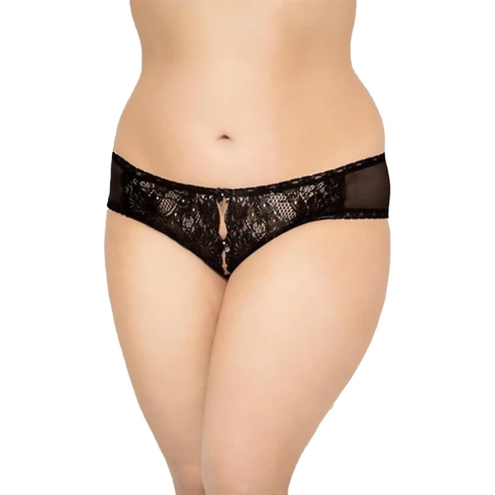 Stringi Plus Size SOFTLINE COLLECTION - czarne, koronkowe, zmysłowe rozcięcia, XL