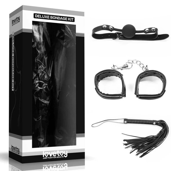 Zestaw BDSM Deluxe - nylon, tkanina, poliester, kajdanki, pejcz 10"