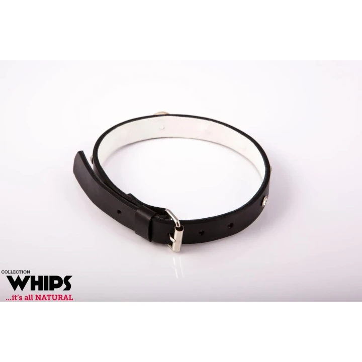 Obroża damka WHIPS, wąska, regulacja 36-42 cm, skóra naturalna, biała