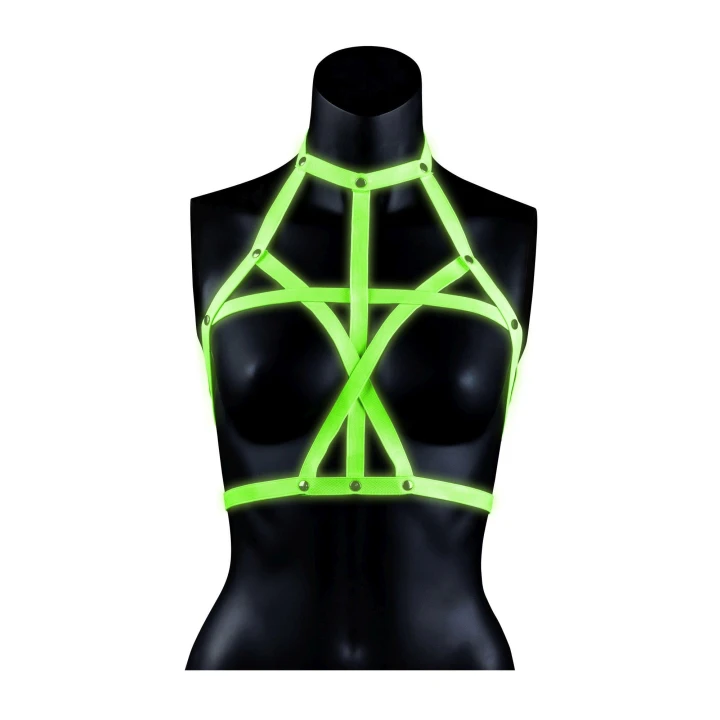 Uprząż BDSM - Ouch! Glow in the Dark - Neon Zielony/Czarny - Regulowana L/XL