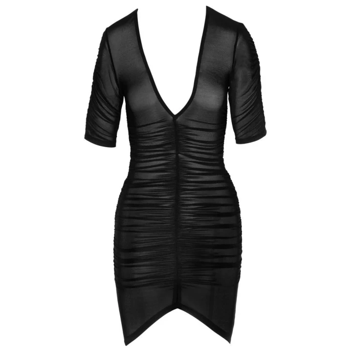 Sukienka mini marki X, półprzezroczysta czerń, marszczenia, elegancki krój
