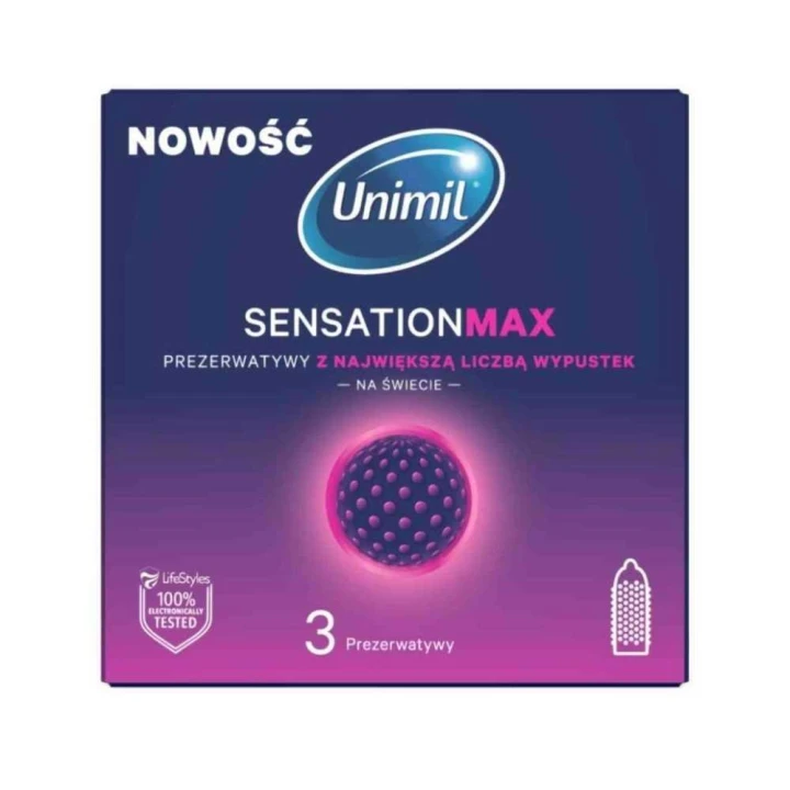 Prezerwatywy Unimil Sensation Max, teksturowane, szerokość 53 mm, 3 szt.