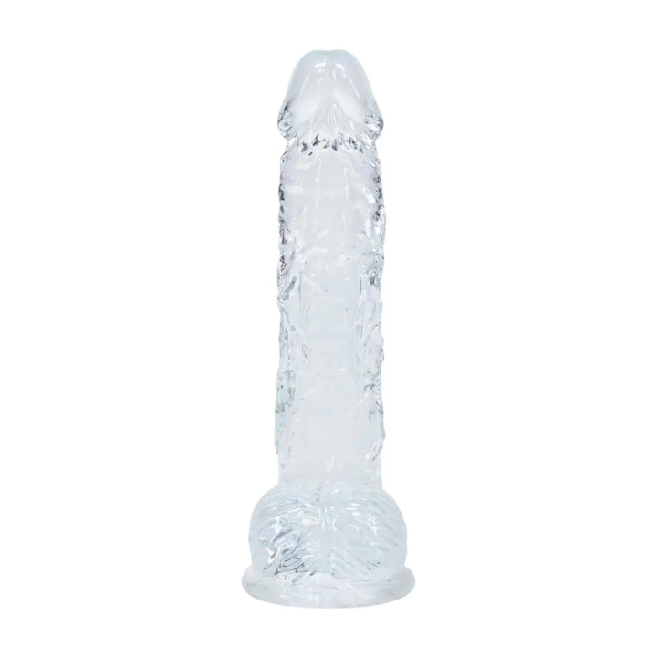 Realistyczny dildo z jądrami – REALROCK Crystal Clear, przezroczyste, 12,7 cm, przyssawka