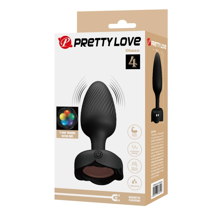 Korek analny PRETTY LOVE Olman – silikon, 10 trybów wibracji, podświetlenie LED