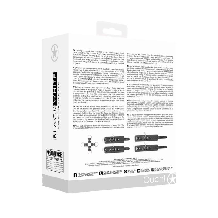 Hogtie z skórzanymi mankietami Ouch! - Regulowane, z metalowymi mocowaniami, bezpieczne