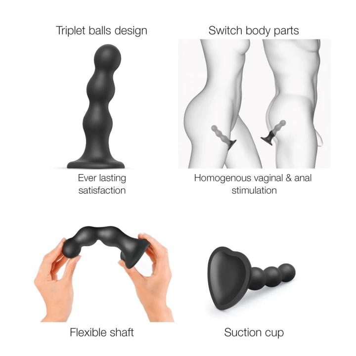Dildo Plug z serii Hybrydowa - Trójkulowe, Ergonomiczny Uchwyt, XXL, Silikon