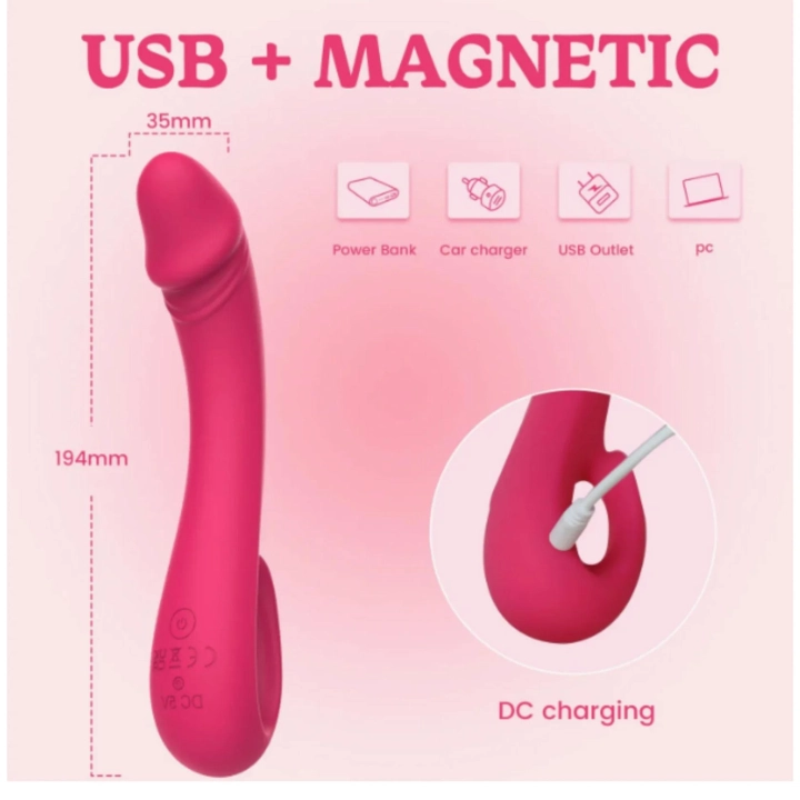 Wibrator G-Spot Vibey – Kinky Pleasure, gięty 90° silikonowy, magnetyczne USB