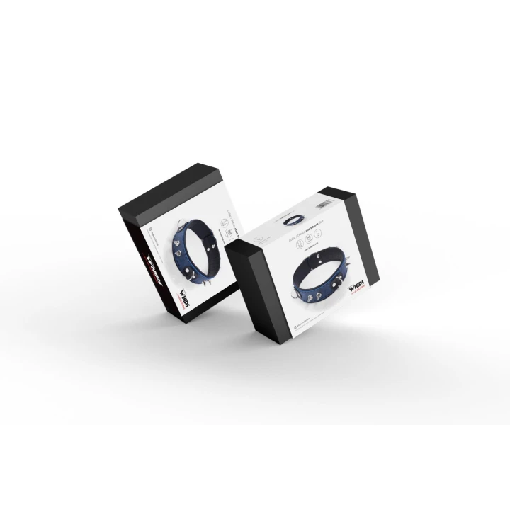 Obroża BDSM Crazy Horse, skóra naturalna, niebieska, duża, elegancki design