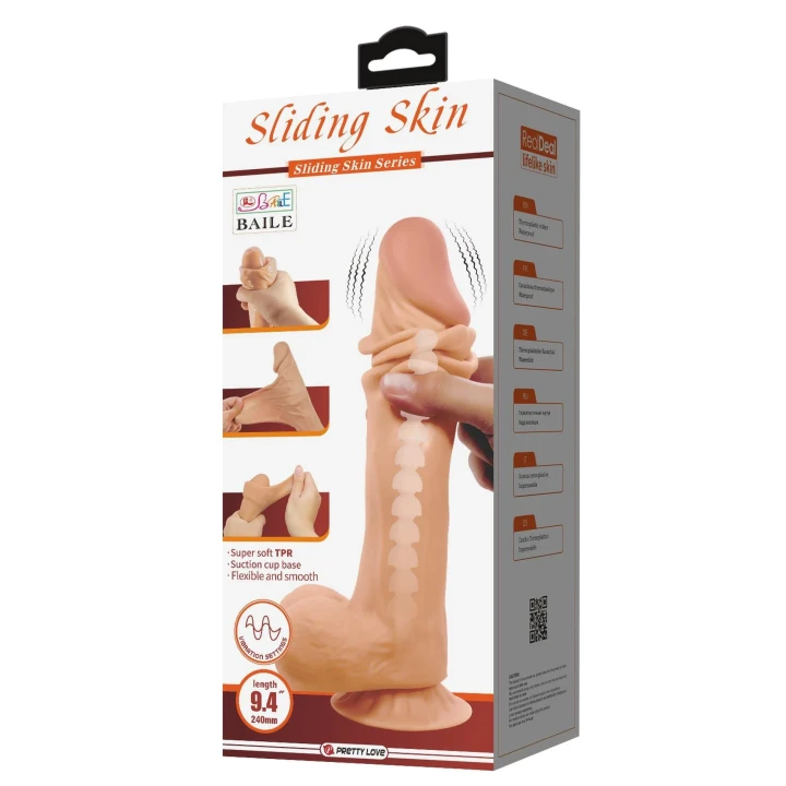 Dildo BAILE - Wibrujący, elastyczny, przyssawka, materiał TPR/ABS, 9,4 cali